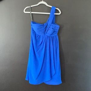 One Shoulder Royal Blue Midi Bridesmaids Dress